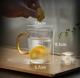 2'li Kendinden Çizgili Saplı 300 ML Borosilkat Cam Mug Kupa Bardak